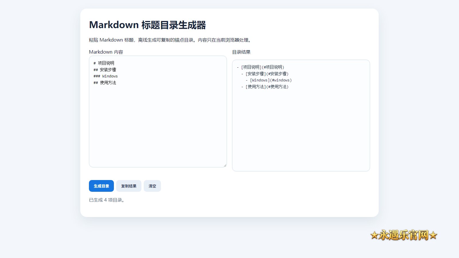 Markdown标题目录生成器离线版本机操作画面