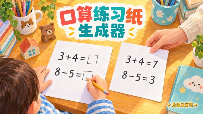 口算练习纸生成器:离线生成无重复题纸与独立答案